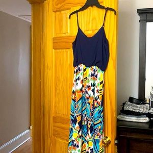 Maxi Dress- Navy Blue/Multi-Colored Print
